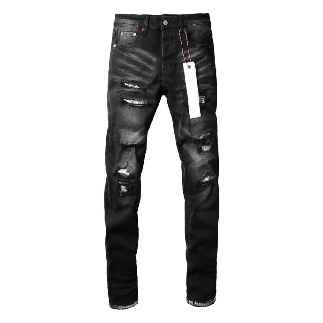 Silver Patches Washed Retro Black Jeans