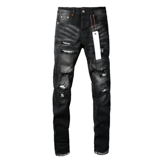 Silver Patches Washed Retro Black Jeans