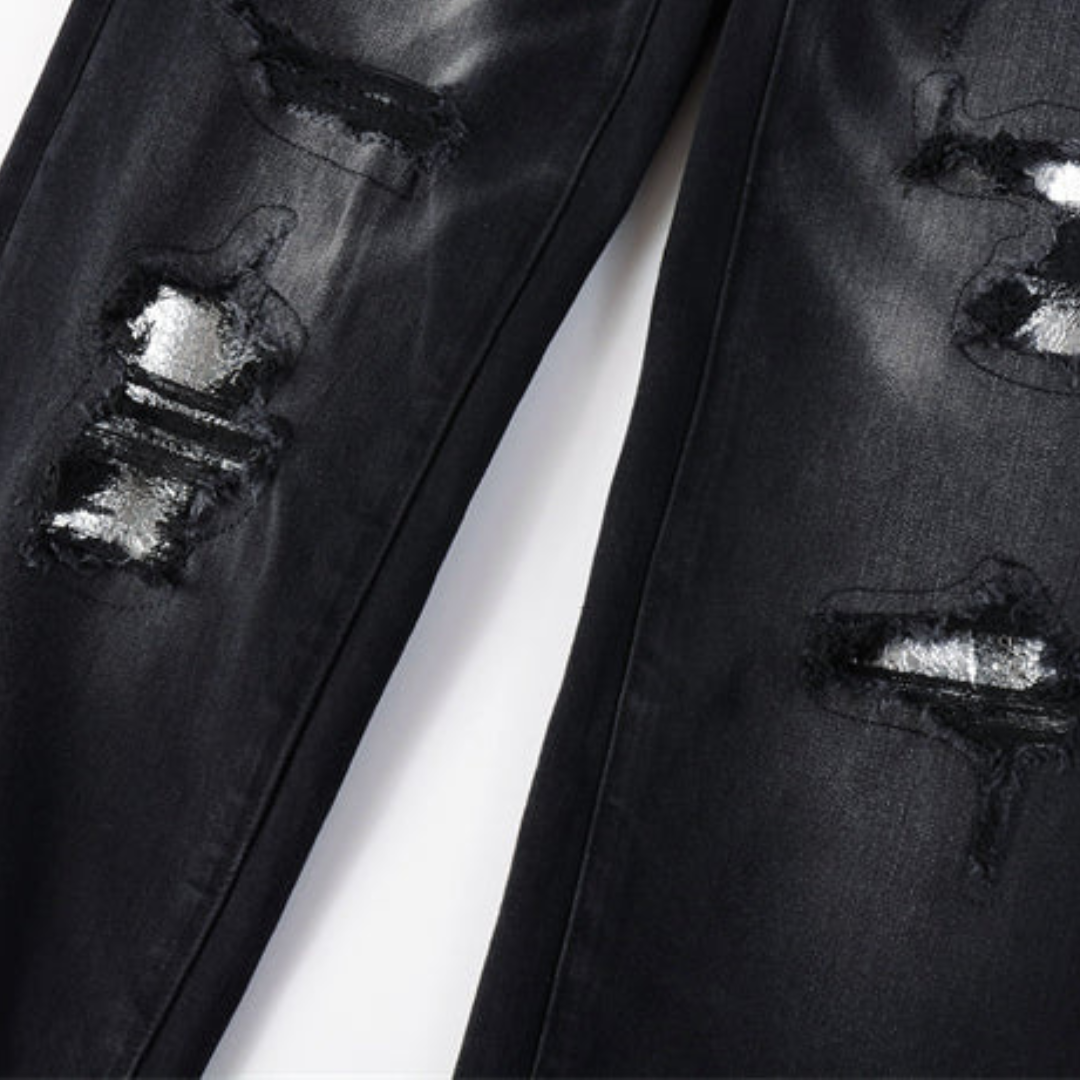 Silver Patches Washed Retro Black Jeans