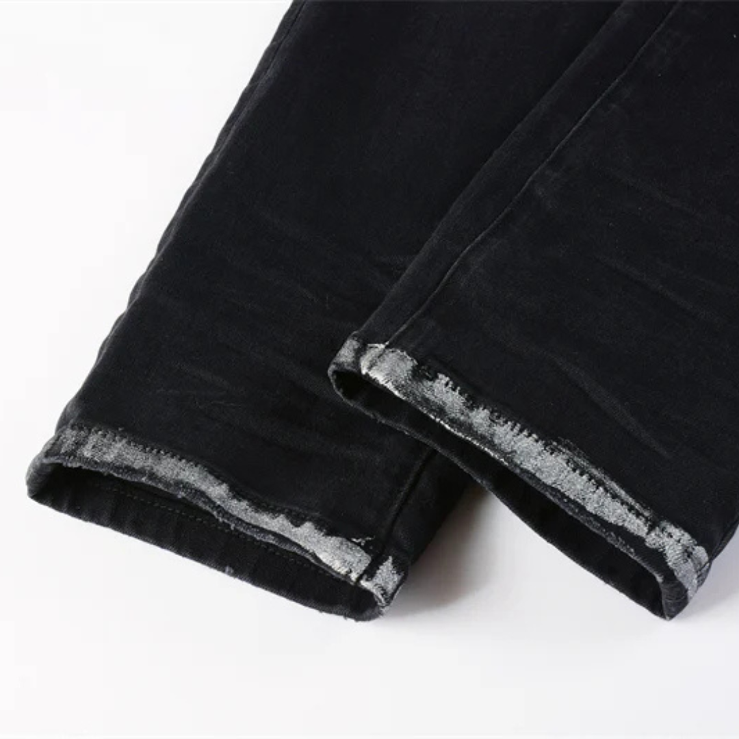 Silver Patches Washed Retro Black Jeans