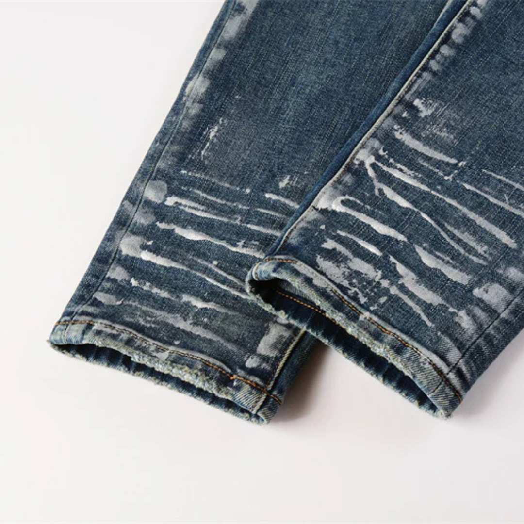 Painted Stripes Dark Blue Jeans