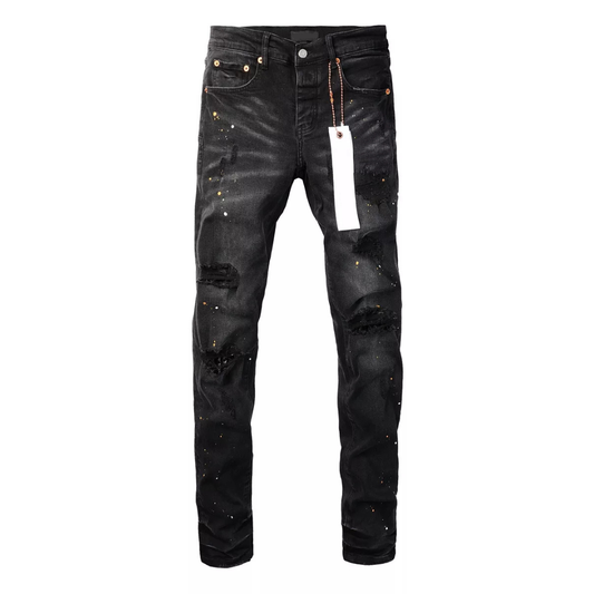 Paint Splash Ripped Black Jeans