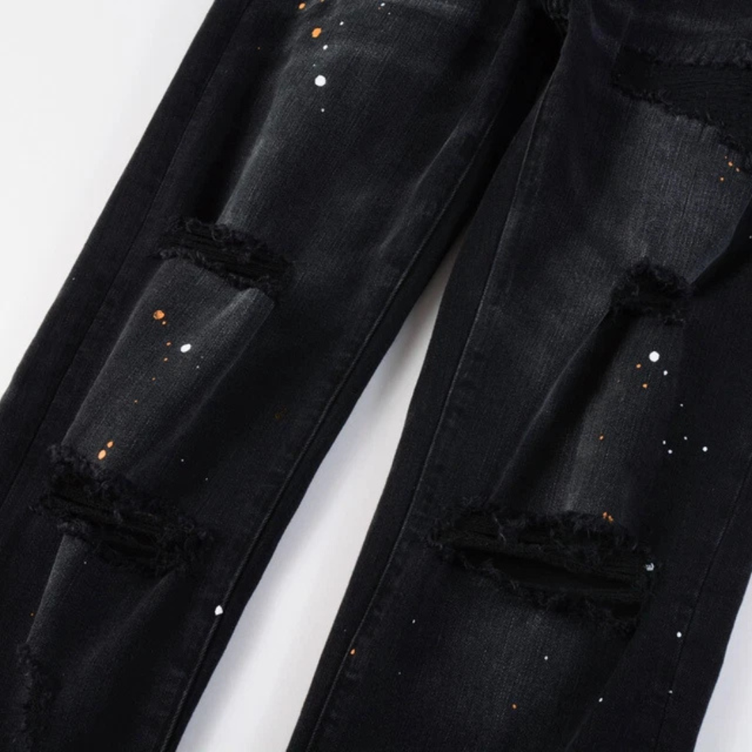 Paint Splash Ripped Black Jeans