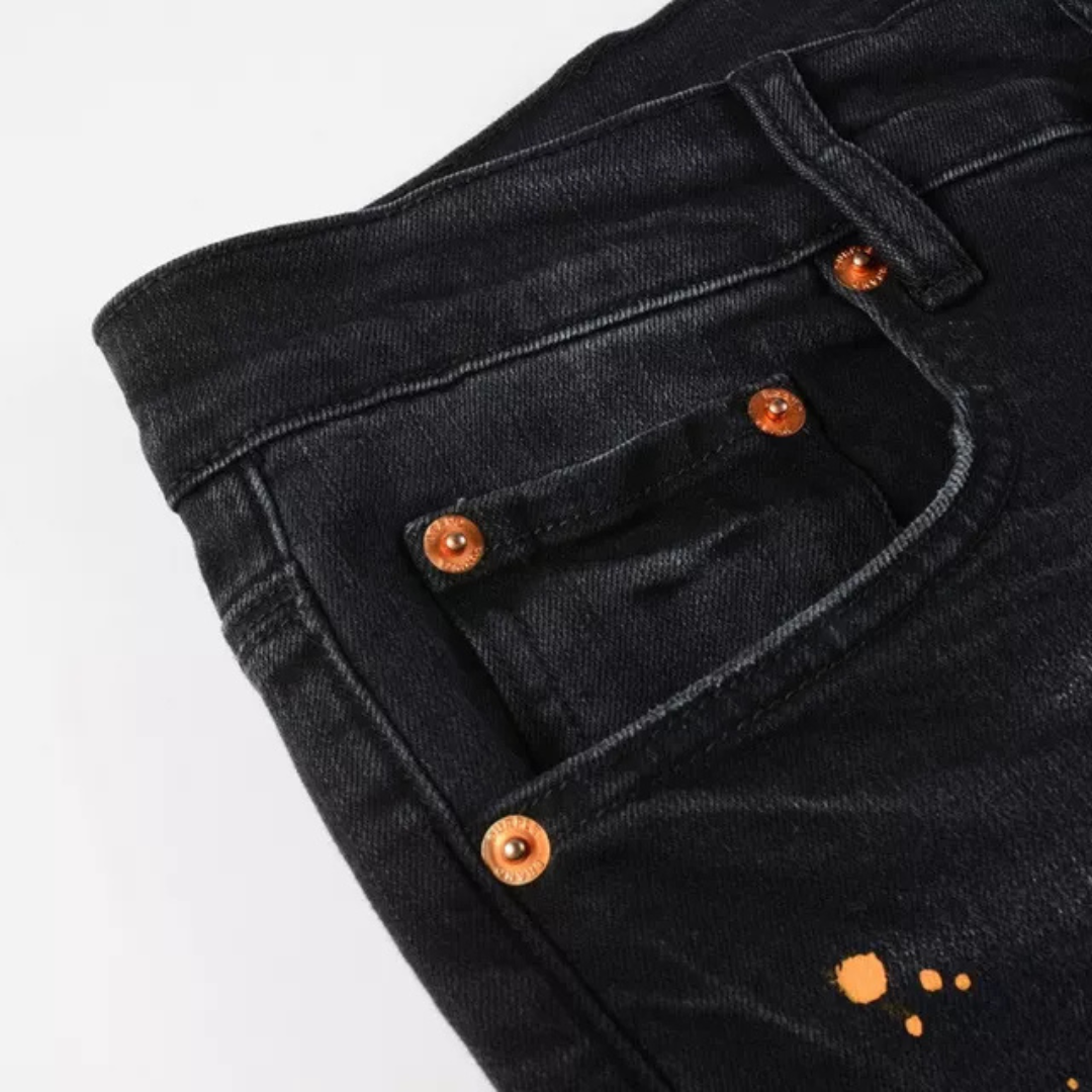 Paint Splash Ripped Black Jeans