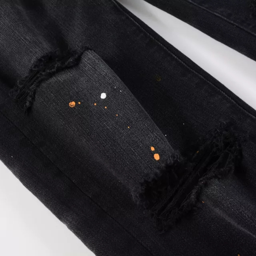 Paint Splash Ripped Black Jeans