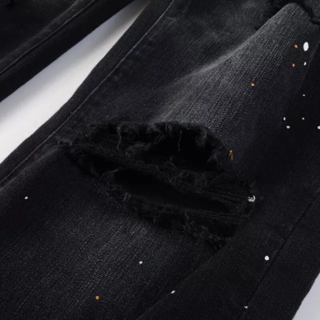 Paint Splash Ripped Black Jeans
