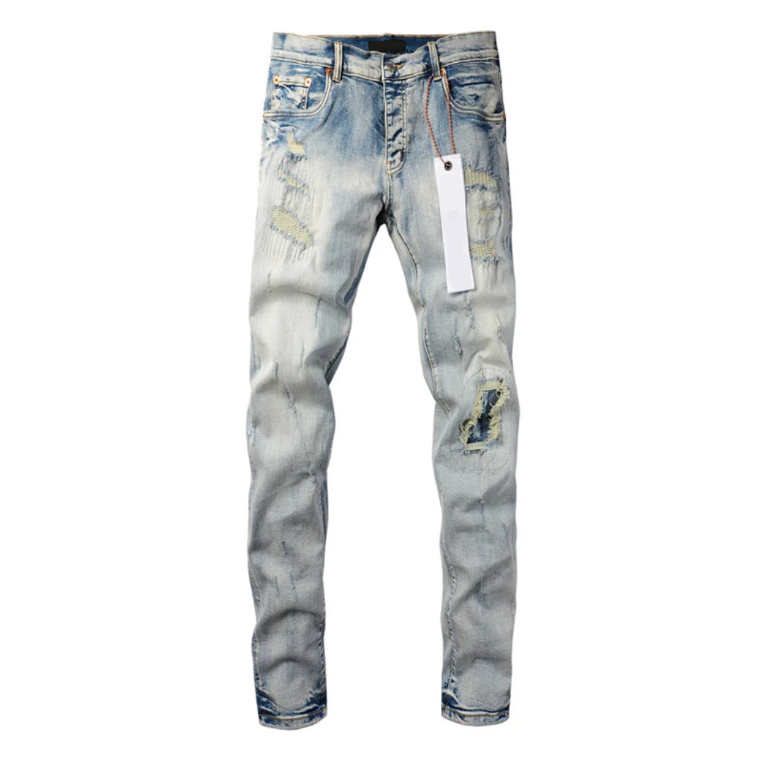 Ripped Knee Washed Light Blue Jeans