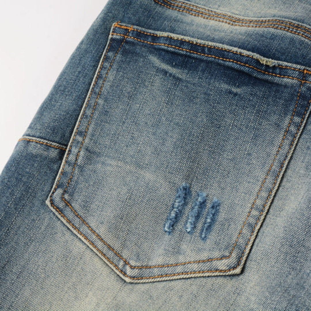 Washed Dark Blue Jeans