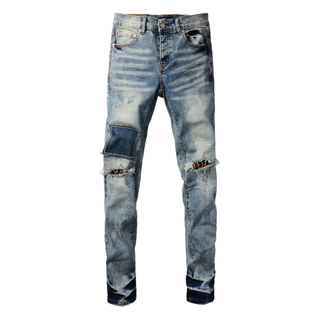 Stitched Pocket Washed Blue Jeans