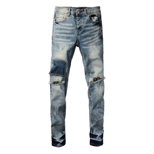 Stitched Pocket Washed Blue Jeans