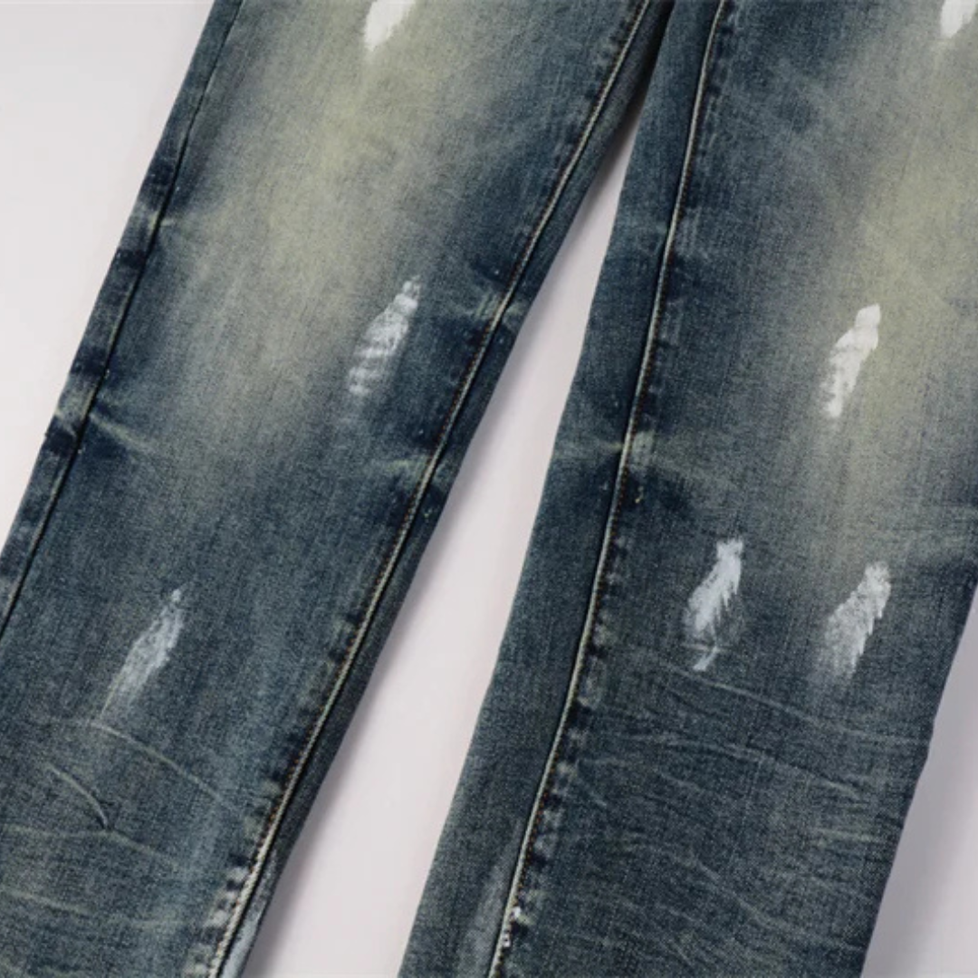 Painted Dark Blue Washed Jeans