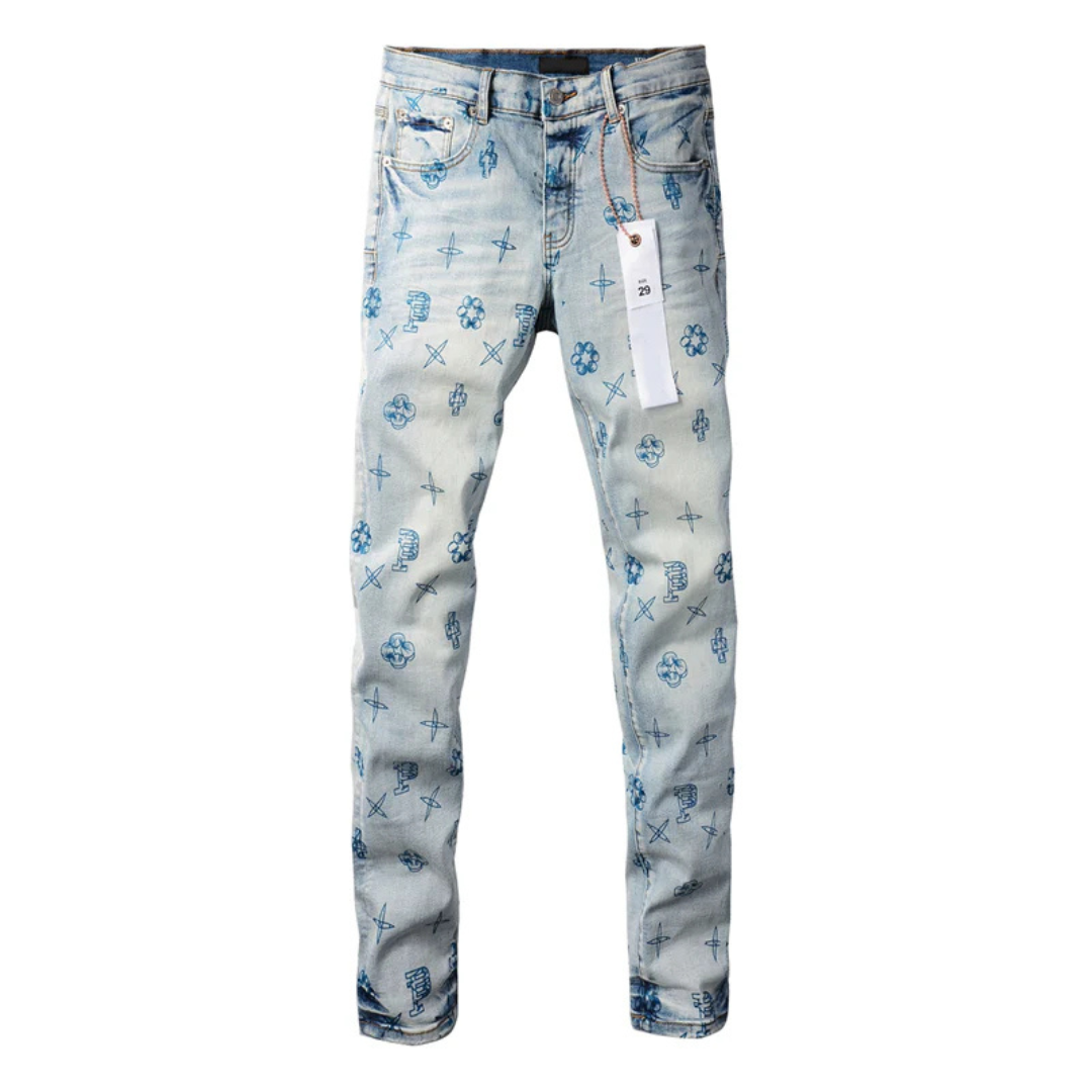 Printed Design Sky Blue Jeans