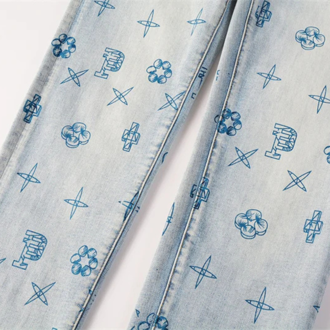 Printed Design Sky Blue Jeans
