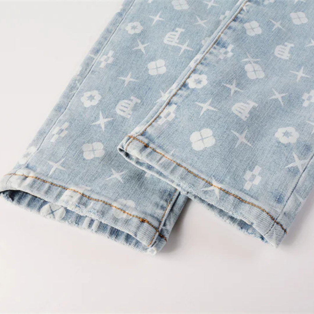 Printed Design Light Blue Jeans