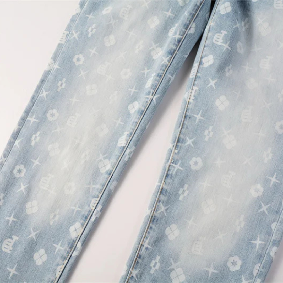 Printed Design Light Blue Jeans