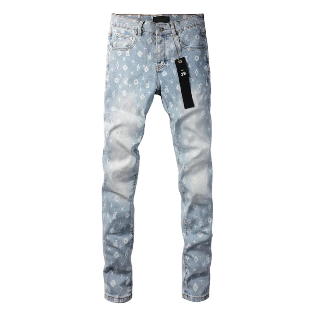 Printed Design Light Blue Jeans
