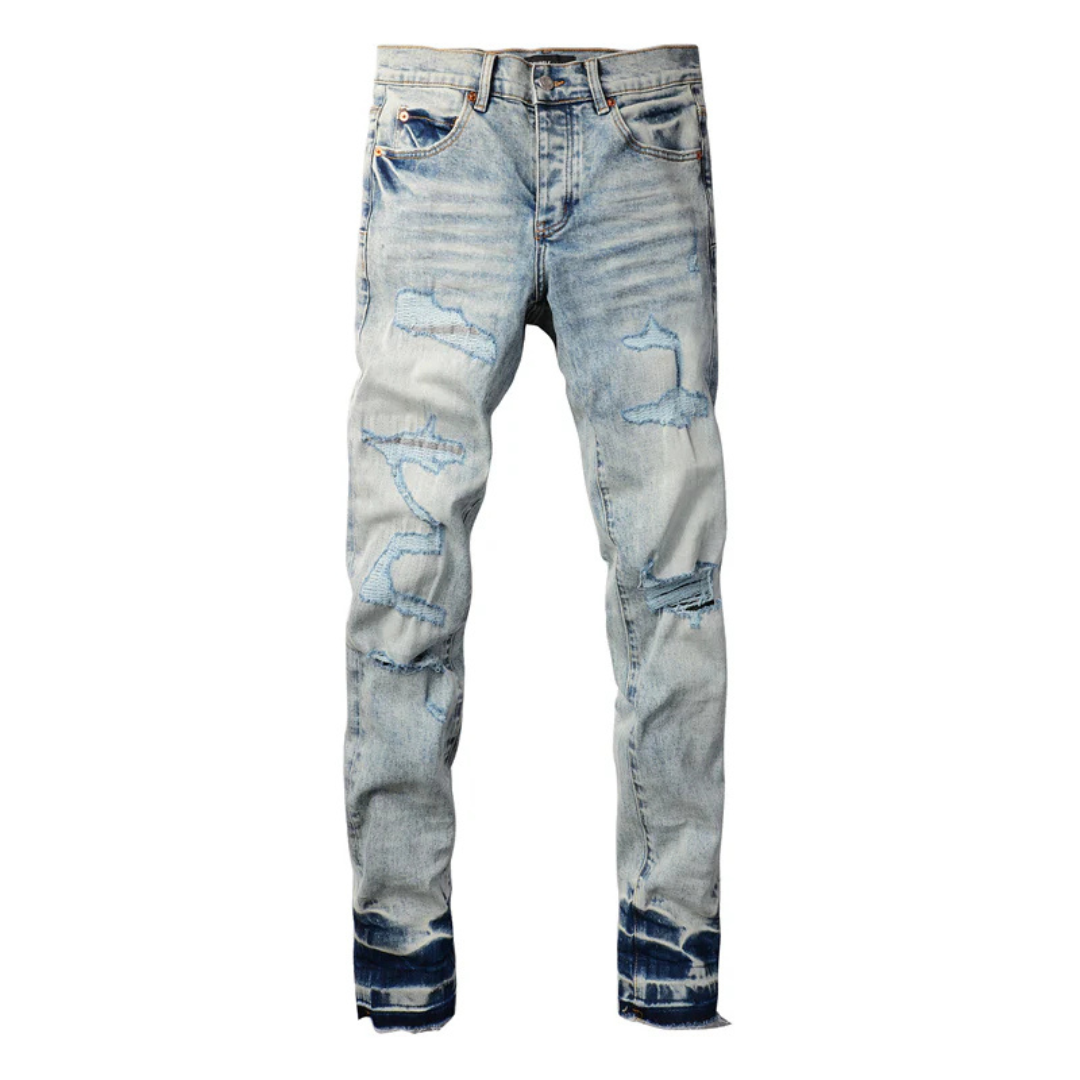 Ripped Design Washed Light Blue Jeans