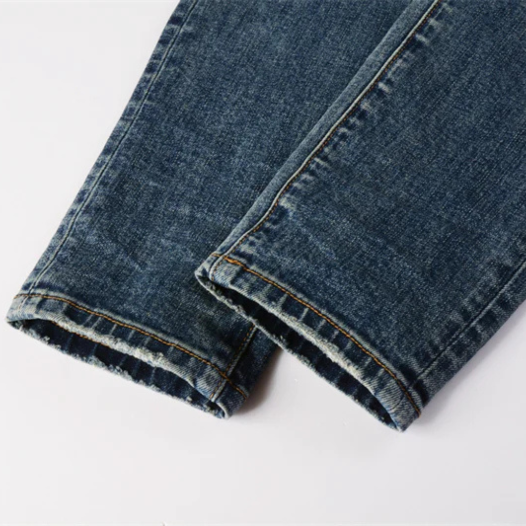 Washed Dark Blue Jeans
