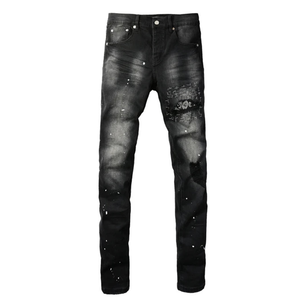 Black Bandana Paint Splash Jeans