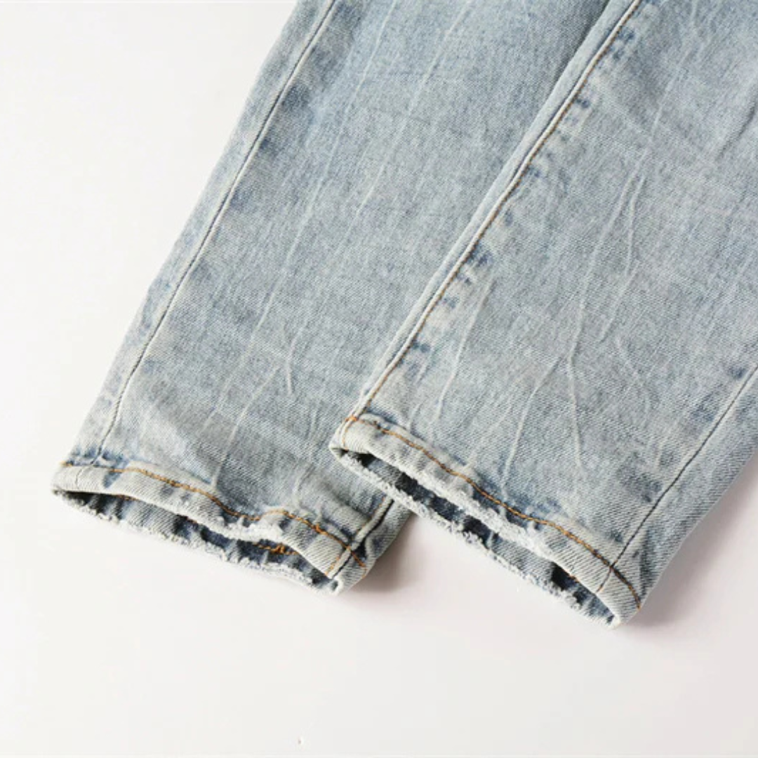 Ripped Knee Painted Light Blue Jeans