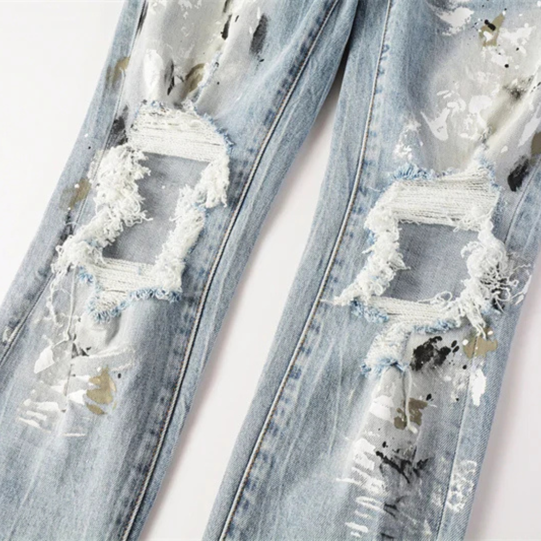 Ripped Knee Painted Light Blue Jeans