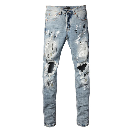 Ripped Knee Painted Light Blue Jeans