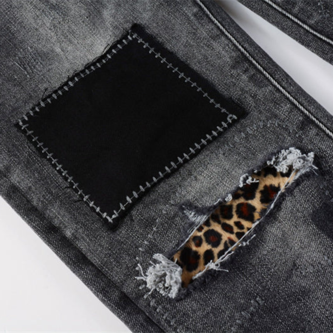 Stitched Pocket Retro Black Jeans