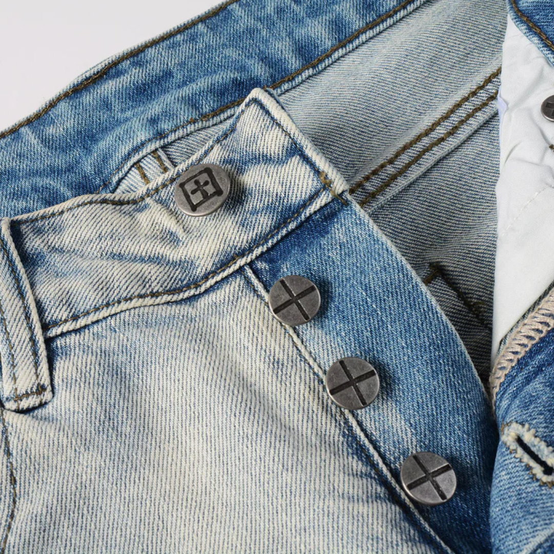 Printed Design Washed Blue Jeans