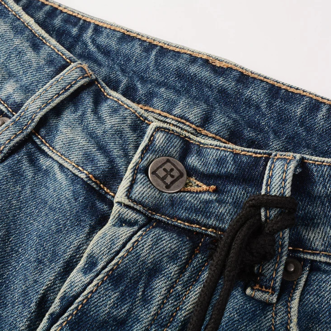 Ripped Knee Washed Dark Blue Jeans