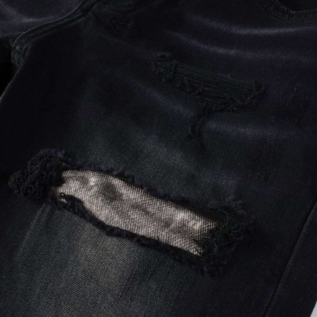 Printed Design Retro Black Jeans