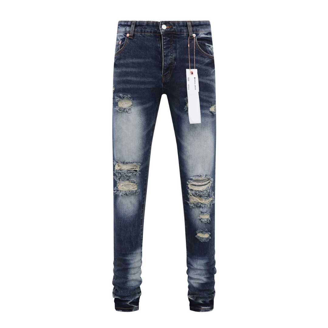 Ripped Dark Blue Washed Jeans