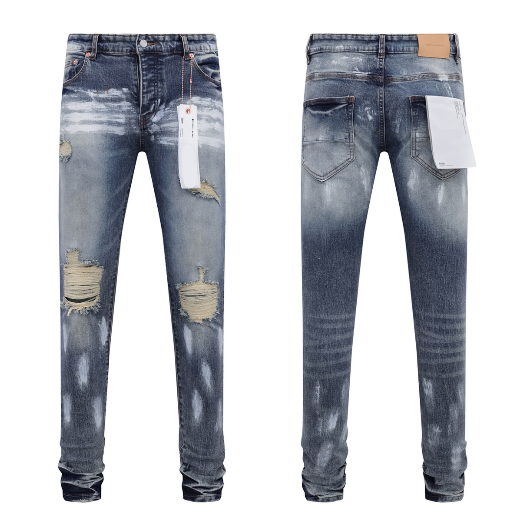 Ripped Dark Blue Painted Jeans