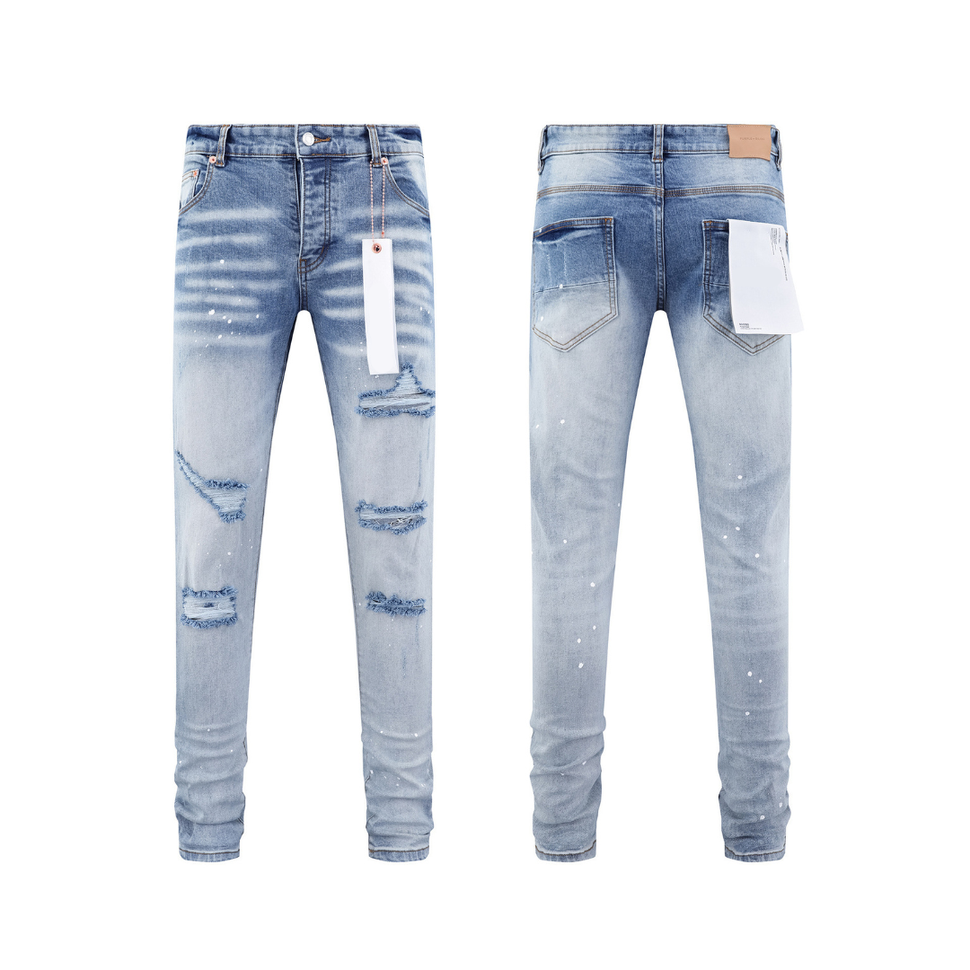 Distressed Paint Splash Light Blue Jeans