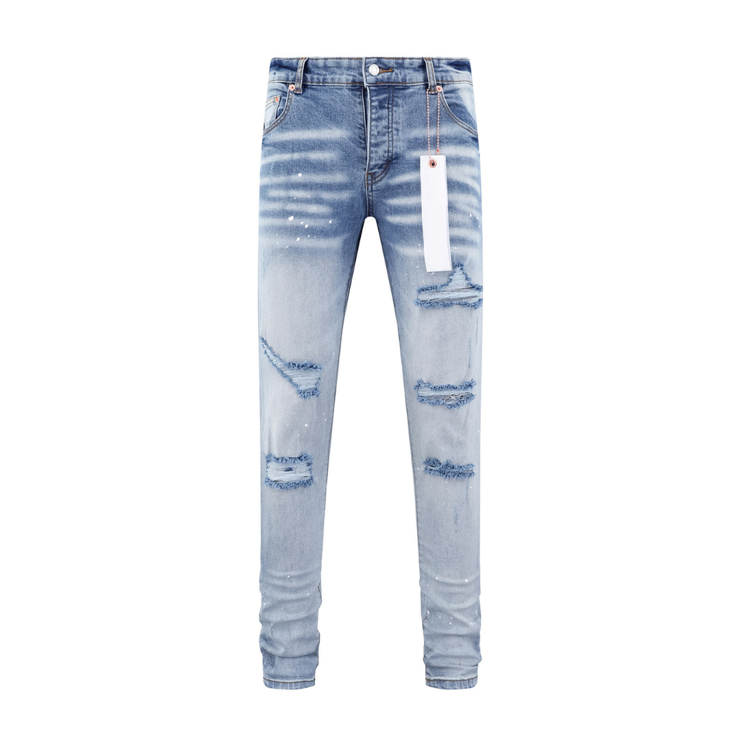 Distressed Paint Splash Light Blue Jeans