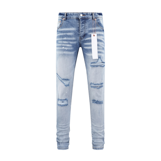 Distressed Paint Splash Light Blue Jeans