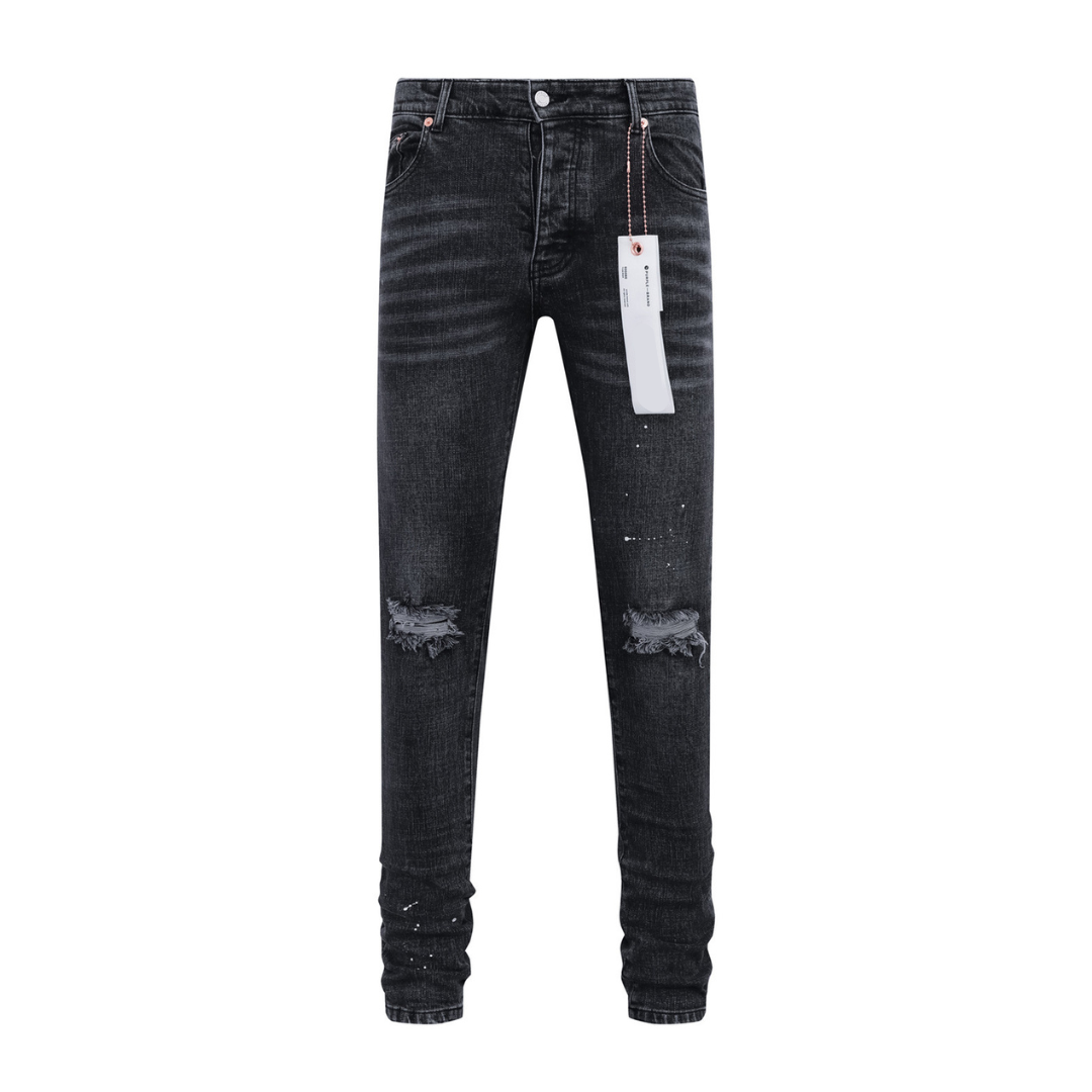 Basic Ripped Paint Splash Retro Black Jeans
