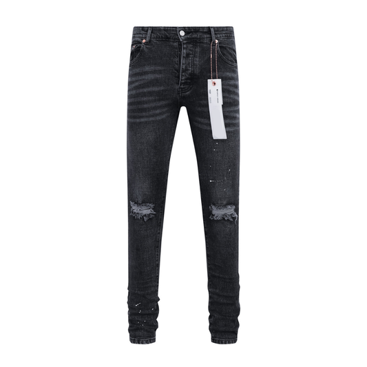 Basic Ripped Paint Splash Retro Black Jeans