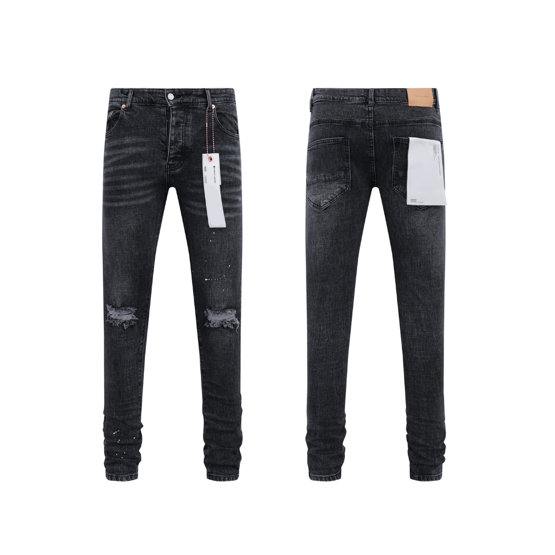 Basic Ripped Paint Splash Retro Black Jeans