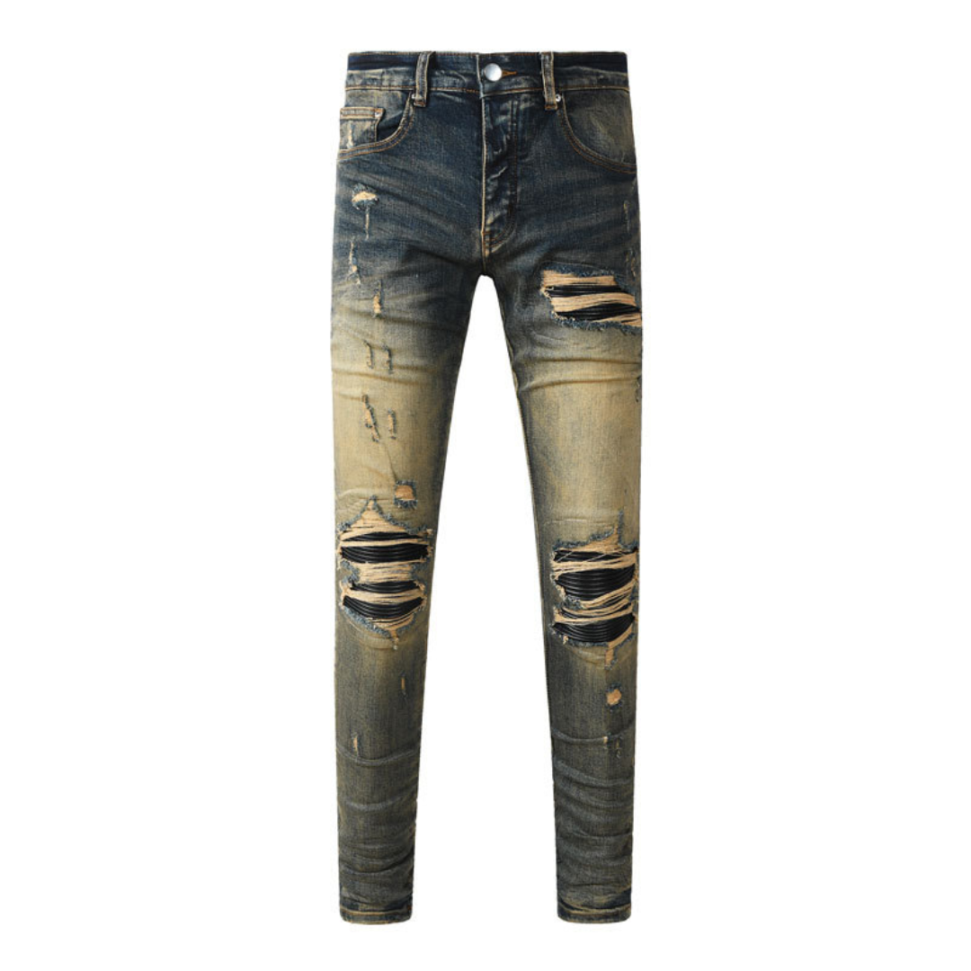 Leather Patch Washed Jeans