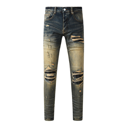 Leather Patch Washed Jeans
