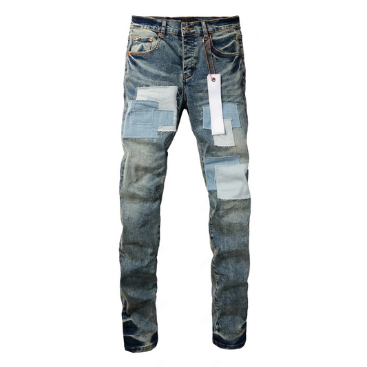 Patched Dark Blue Jeans