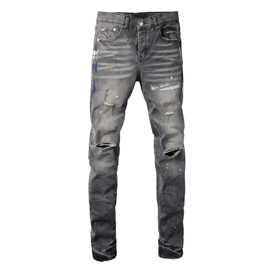 Paint Splash Ripped Washed Jeans
