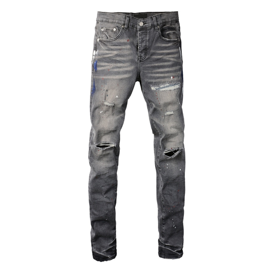 Paint Splash Ripped Washed Jeans