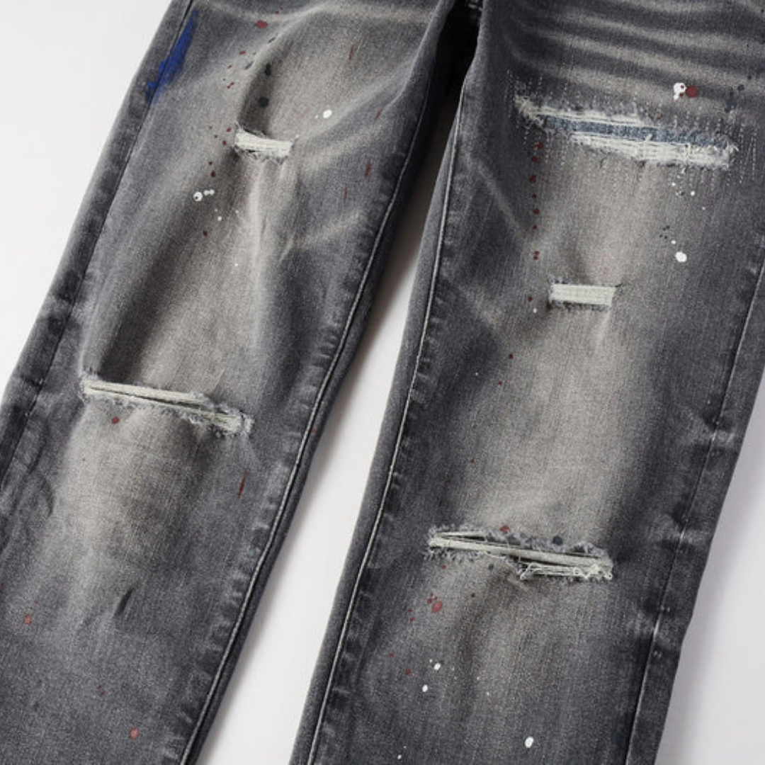 Paint Splash Ripped Washed Jeans