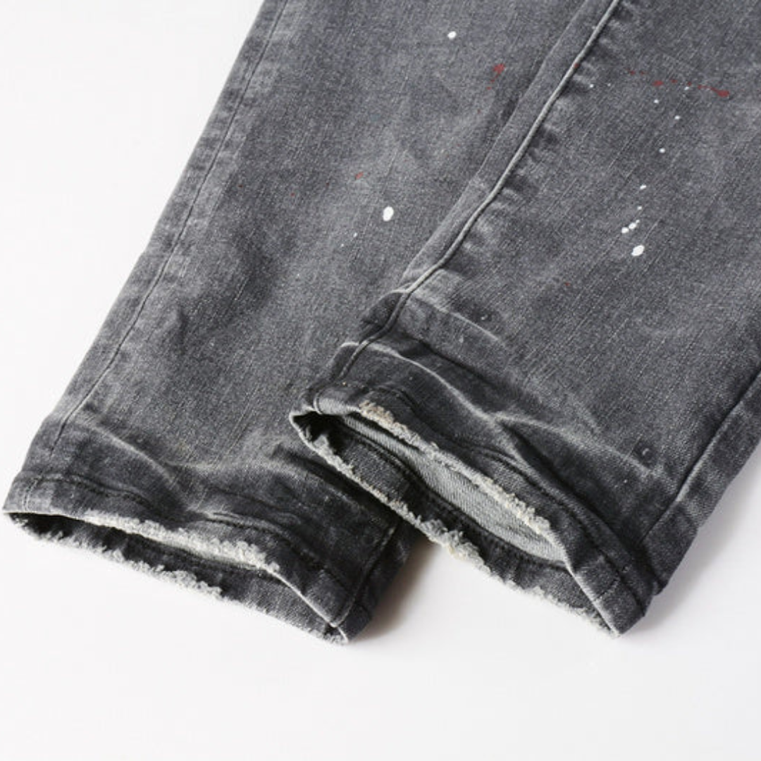 Paint Splash Ripped Washed Jeans