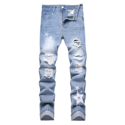 Stars Ripped Blue Jeans