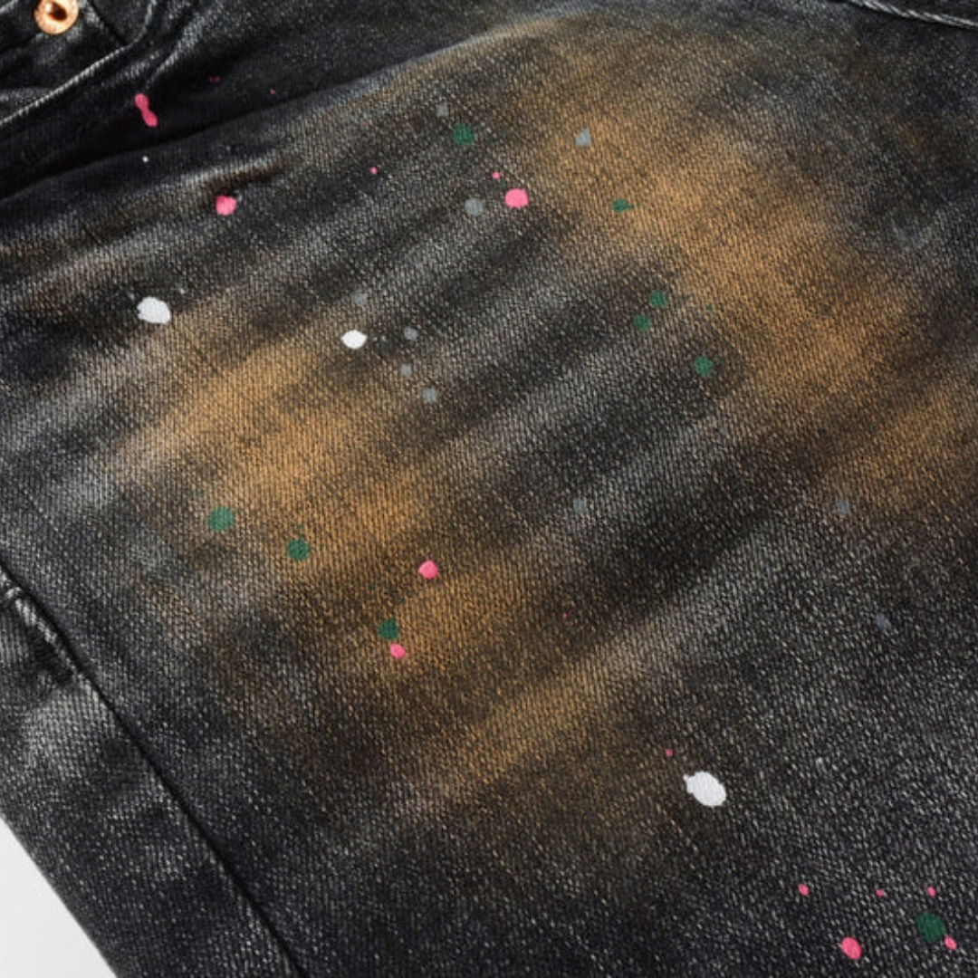 Paint Splash Stained Black Jeans