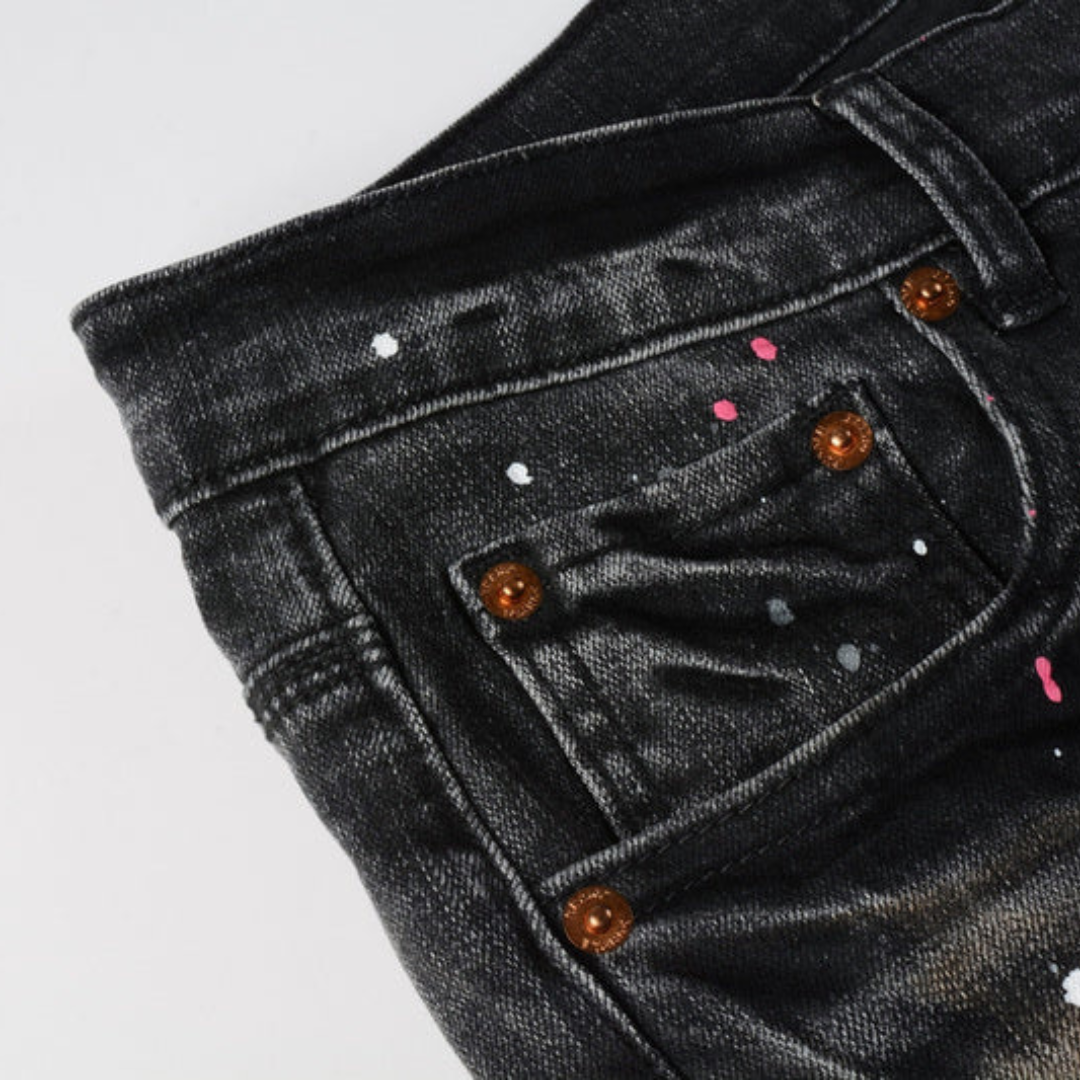 Paint Splash Stained Black Jeans