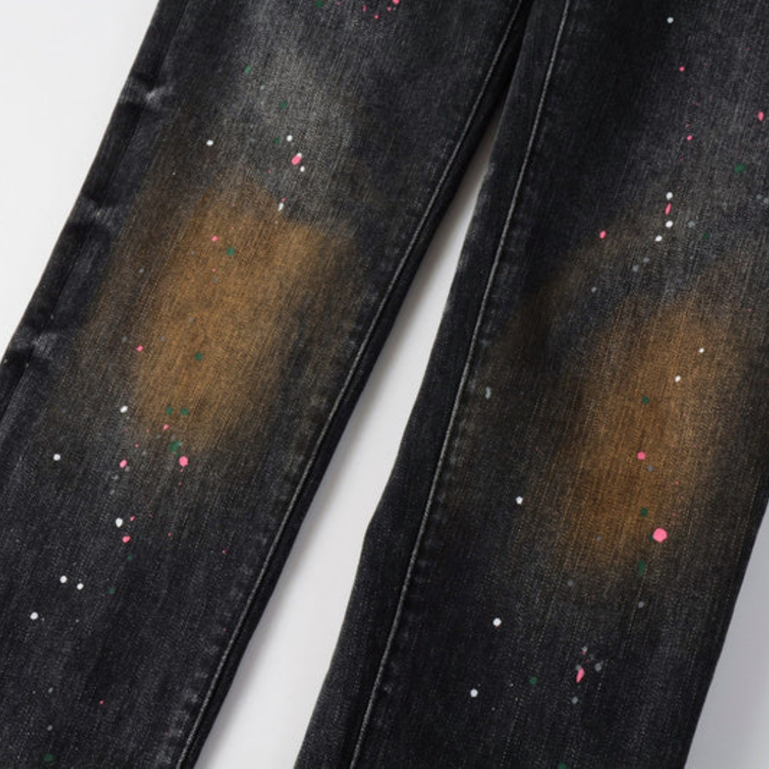Paint Splash Stained Black Jeans
