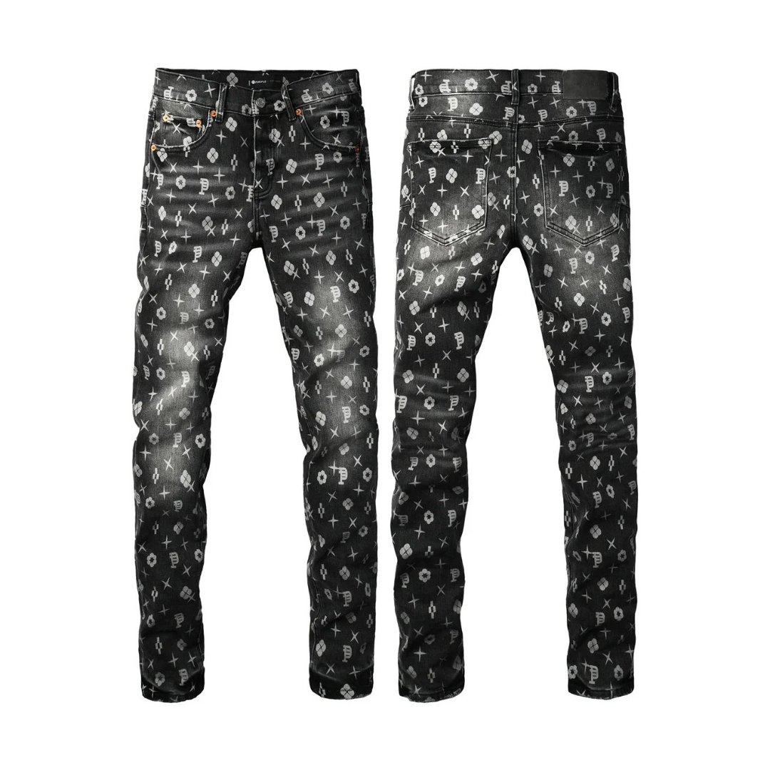 Printed Design Retro Black Jeans